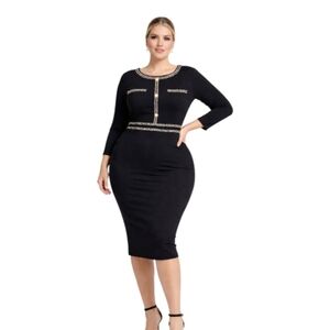 VfEmage Black and Silver Long Sleeve Sheath Dress. Size 3XL.